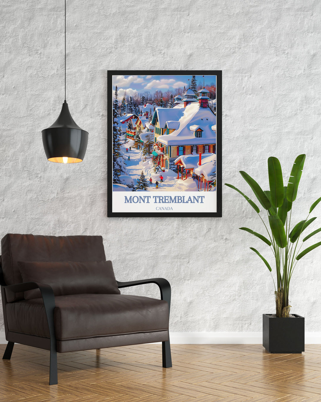 Vintage Ski Poster of Tremblant Ski Resort highlighting the majestic peaks and serene snow covered slopes of Mont Tremblant an ideal addition to any ski enthusiasts collection or as a captivating piece of wall art for nature lovers and adventure seekers