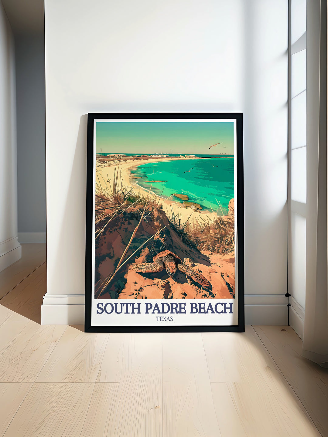 Experience the tranquility of South Padre Beach and Malaquite Beach with this beautifully crafted poster print. Ideal for beach lovers, this artwork captures the stunning coastal scenery, from the sun drenched sand to the gentle waves of the Gulf of Mexico. A must have for coastal home decor.