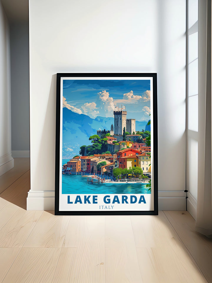 Lake Garda and Malcesine come to life in this Italy poster print, which captures the essence of the regions beauty. The perfect artwork to bring a sense of adventure and tranquility into your space.