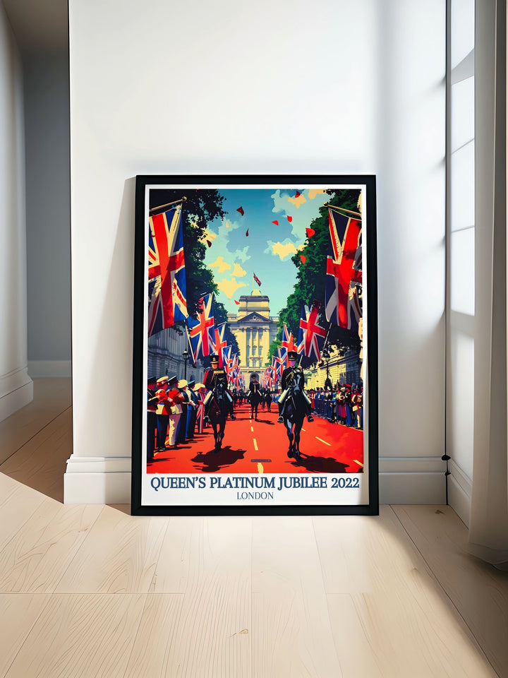 Buckingham Palace The Mall modern prints bring the iconic image of this royal landmark to life making it a perfect addition to your living space ideal for royal enthusiasts and admirers of exquisite architecture