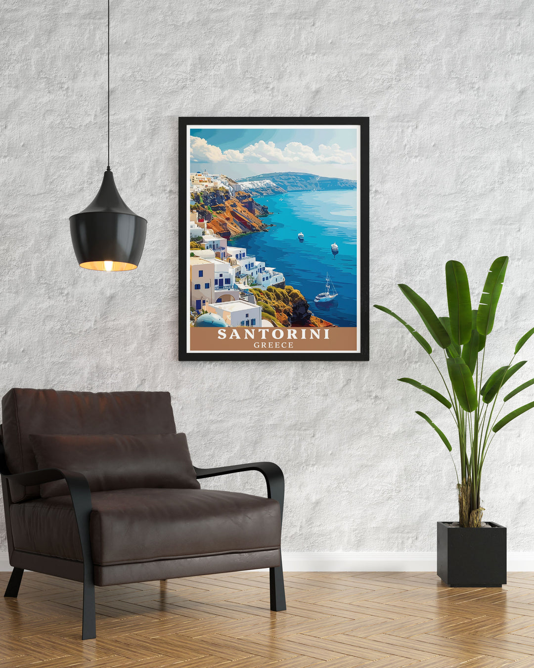 Santorini Wall Art of Fira, showcasing its stunning views, blue domed churches, and rich history. Ideal for adding a touch of Mediterranean charm to your living space.