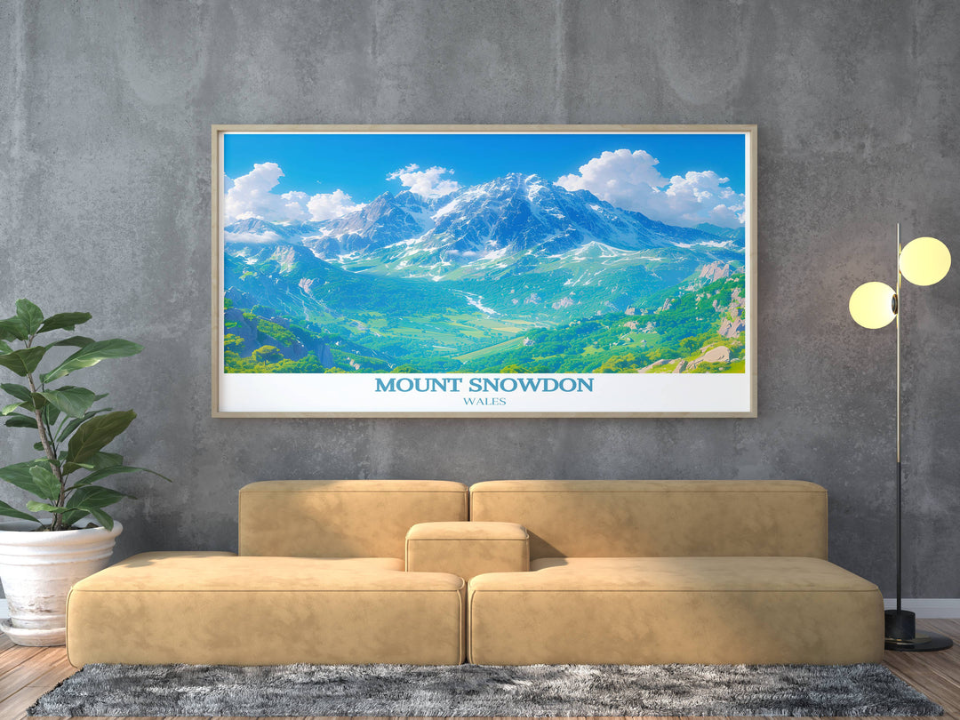 Vintage Travel Print capturing the charm of British Railway Art featuring Snowdonia Wales and Llanberis Path stunning living room decor