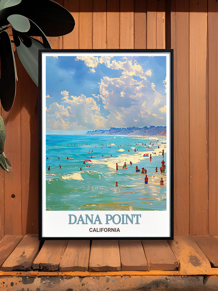 Celebrate the charm of California with this Doheny State Beach print. Perfect for travel enthusiasts and art collectors this vintage poster brings the captivating scenery of Doheny State Beach into your living space.