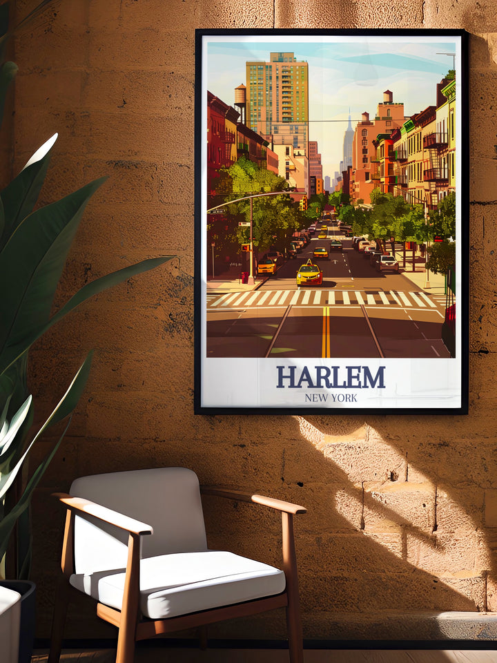 Add a touch of Harlems history to your home with this beautiful wall print. Featuring 155th Street and Manhattans urban landscape, this travel print captures the essence of one of New Yorks most celebrated neighborhoods.