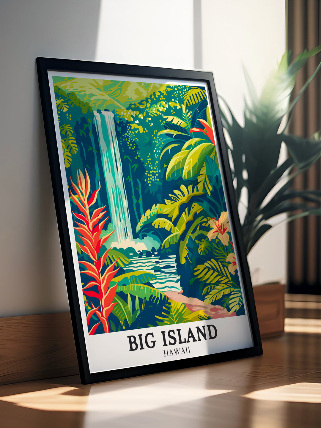 Add a piece of Hawaii to your wall with this Akaka Falls artwork. This Big Island poster captures the serene environment of Akaka Falls State Park, making it a perfect addition to your Hawaii travel print collection.