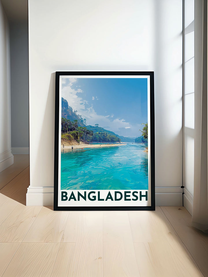 The charm of Lalakhal, with its vibrant waters and scenic boat rides, is brought to life in this poster, offering a piece of Bangladeshs natural allure for your home.