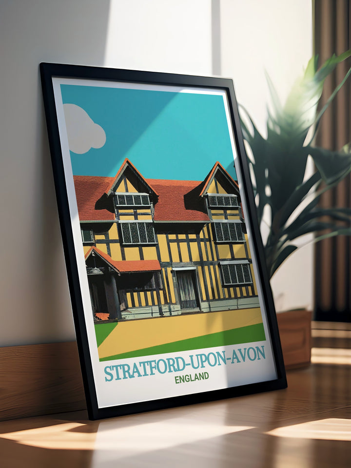 Discover the beauty of Stratford upon Avon with our Shakespeares Birthplace modern prints ideal for those who appreciate history and literature adding a sophisticated touch to your home.