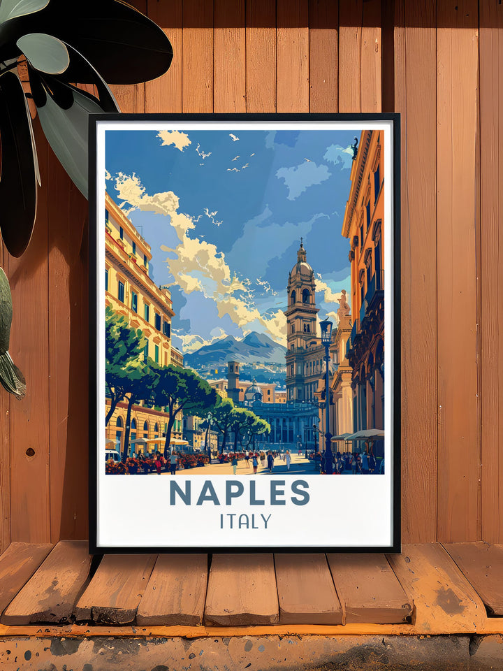 Beautiful NAPLES Wall Art capturing the bustling life and beautiful coastline of Naples Italy with Piazza del Plebiscito. Ideal for home decor and art collectors. Perfect for bringing a piece of Italy into your home.