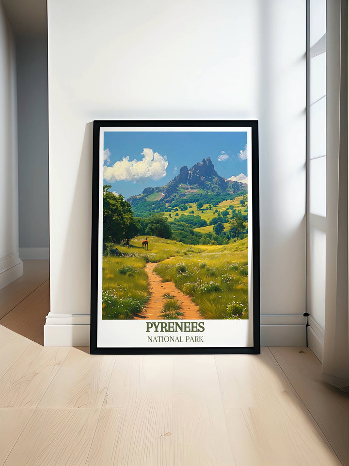 Pic du Midi dOssau depicted in a stunning National Park Print showcasing the majestic Pyrenees Mountains ideal for adding elegance to any room.