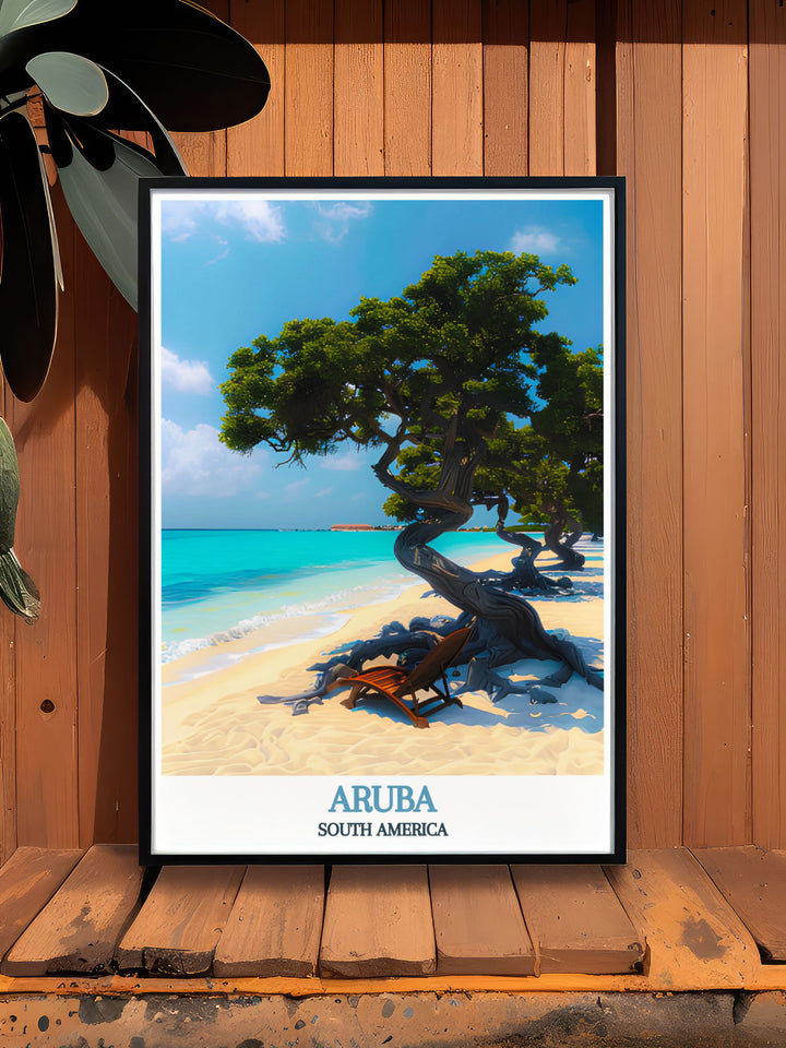 Colorful art print of Eagle Beach in Aruba capturing the serene landscapes in vivid detail perfect for adding a splash of color and life to your walls and creating an inviting and lively environment in your home