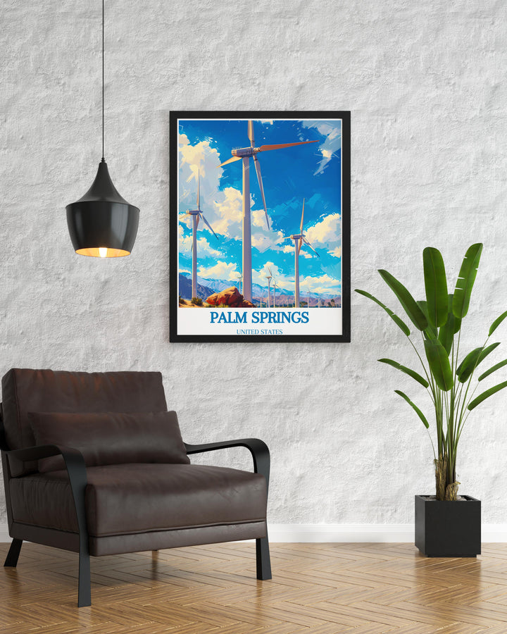 Palm Springs Windmills Modern Art displaying a vibrant and detailed view of the windmills set in the desert ideal for contemporary home decor and special gifts