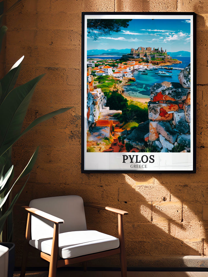 Create a focal point in your home with this Pylos Poster Print featuring Navarino Castle Ruins Peloponnese a stunning piece of Greece Island Art that adds depth and character to any space