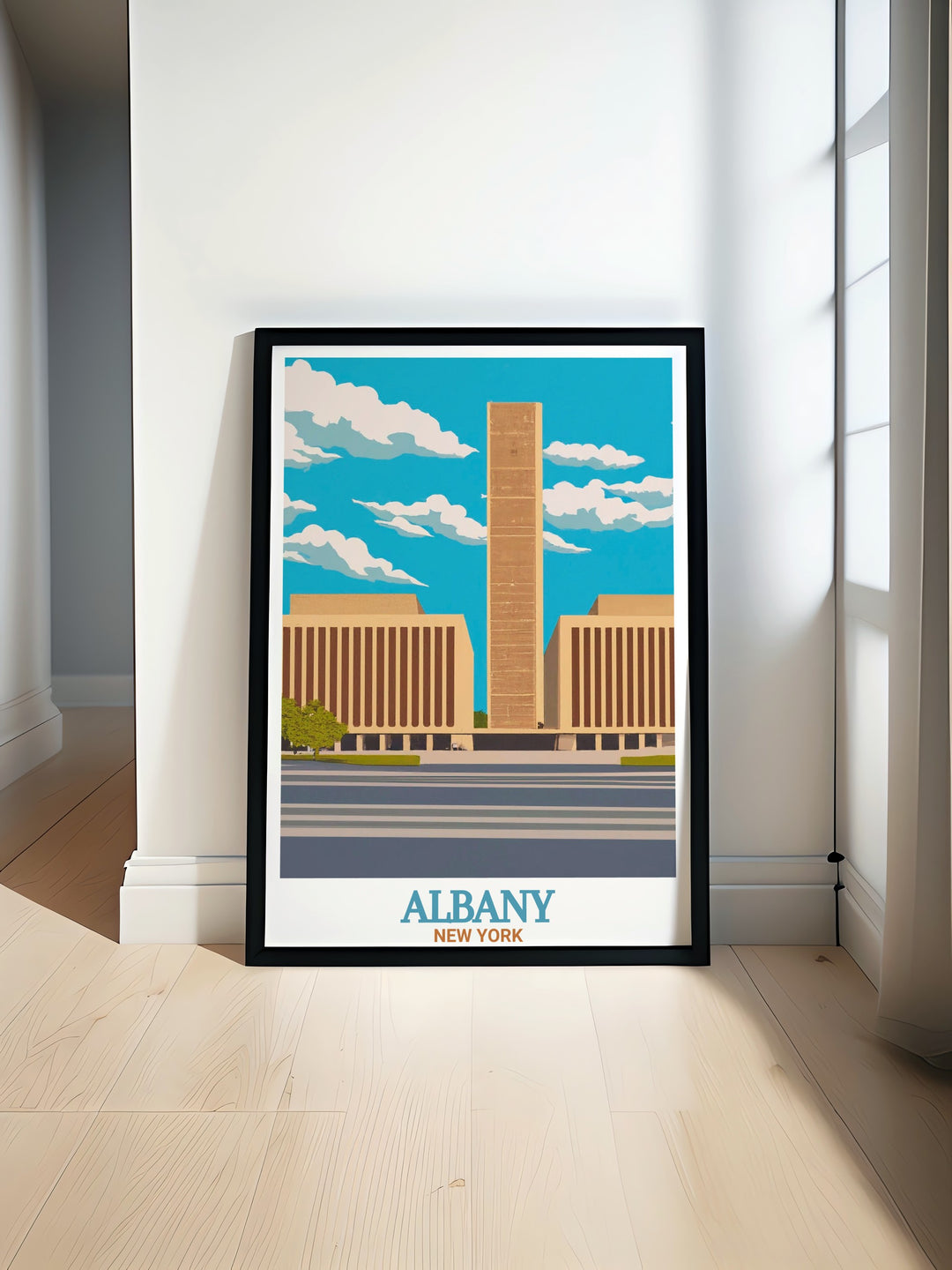 Empire State Plaza artwork showcasing Albanys iconic modernist architecture perfect for art and collectibles enthusiasts looking for stunning New York State prints and gifts that highlight the beauty of Albany decor and wall art.