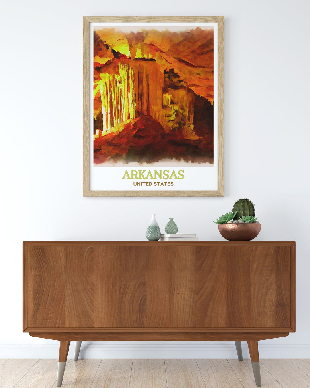 Framed print of Blanchard Springs Caverns, highlighting the beauty of the subterranean world. A great gift for travelers and adventurers, this artwork brings the wonder of Arkansass caverns into your living space.