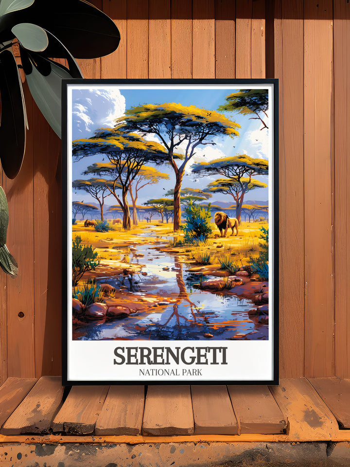 Stunning Acacia tree Wildlife savanna wall art depicting giraffes roaming the Serengeti perfect for safari lovers and adventure seekers