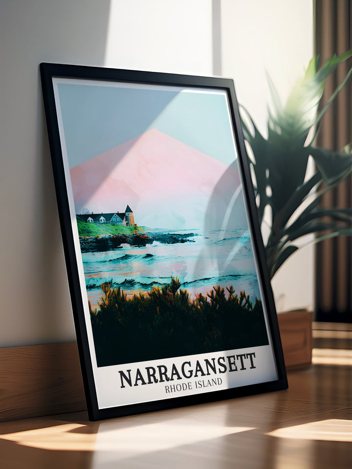 Framed prints of Narragansett Beach and Narragansett Towers provide a stunning focal point for living rooms and offices offering elegant wall decor solutions for contemporary and classic styles