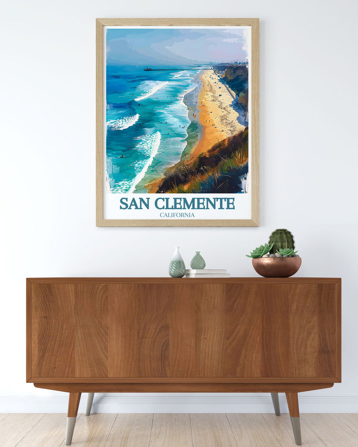 Elegant San Clemente Wall Art capturing the beauty of San Clemente train rail San Clemente pier. A perfect addition to your home decor this print makes an excellent anniversary or birthday gift.