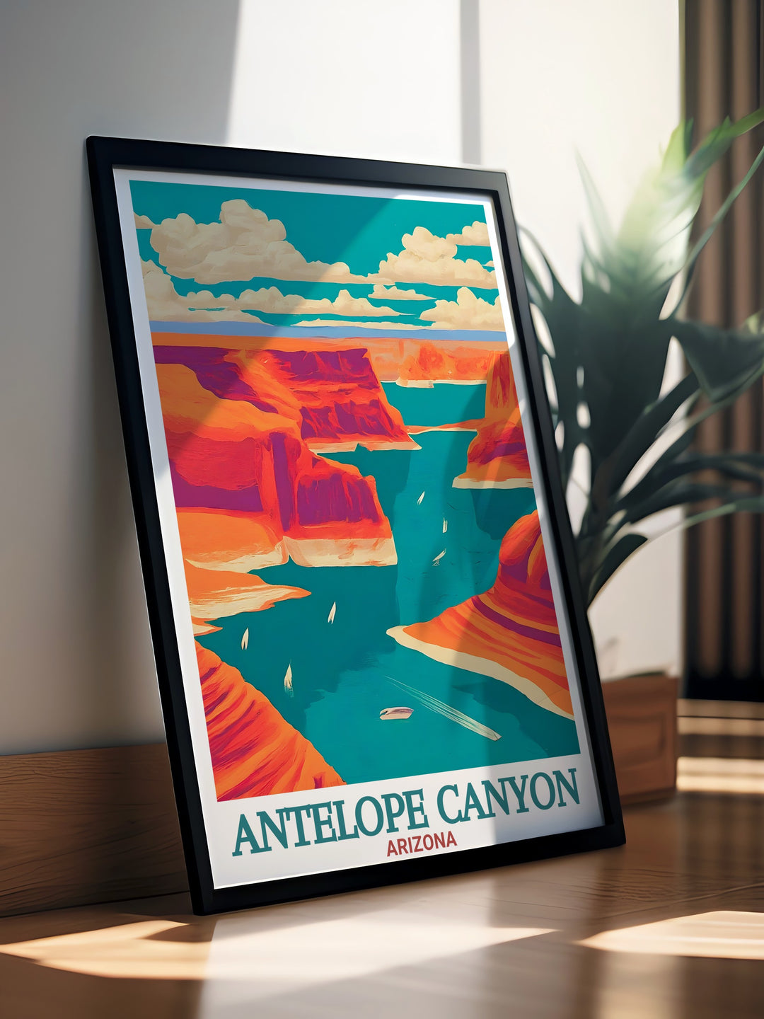 Lake Powell modern art print that brings the majestic beauty of this Arizona landmark into your home a stunning piece for those who love landscape art and wish to showcase the wonders of nature.