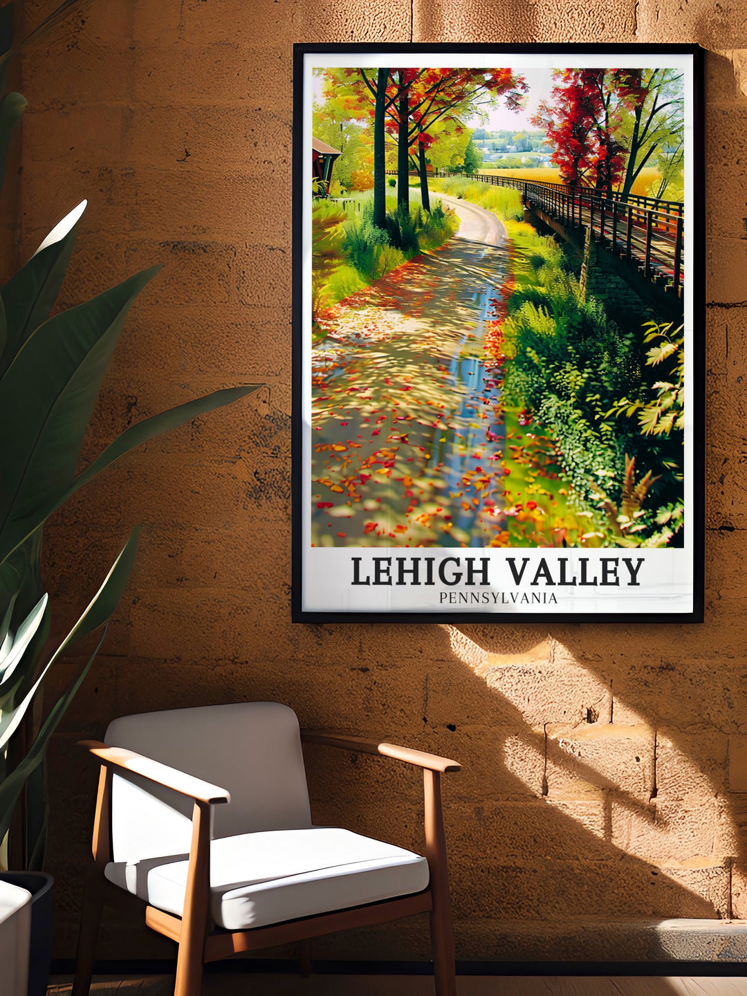 Detailed travel poster of Lehigh Valley, Pennsylvania, showcasing the regions stunning landscapes and vibrant outdoor life. This print is a must have for anyone who loves nature and wants to add a touch of Pennsylvanias charm to their home or as a thoughtful travel gift.