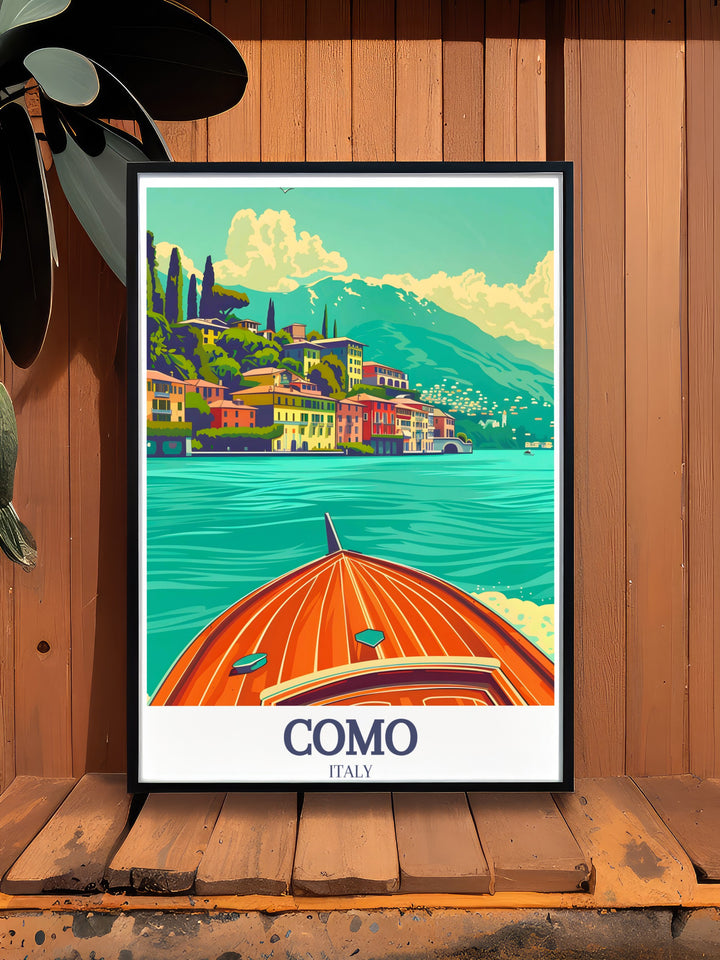 Explore the beauty of Art Deco railway travel with this Royal Scotsman print paired with Lake Como Bellagio Village artwork. Perfect for adding sophistication to your living space with modern framed prints and Scottish Highlands scenery.