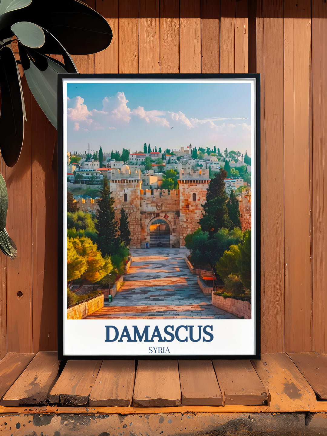 Vintage poster capturing the timeless beauty of Bab al Amara in Damascus, ideal for adding a historical touch to any room.