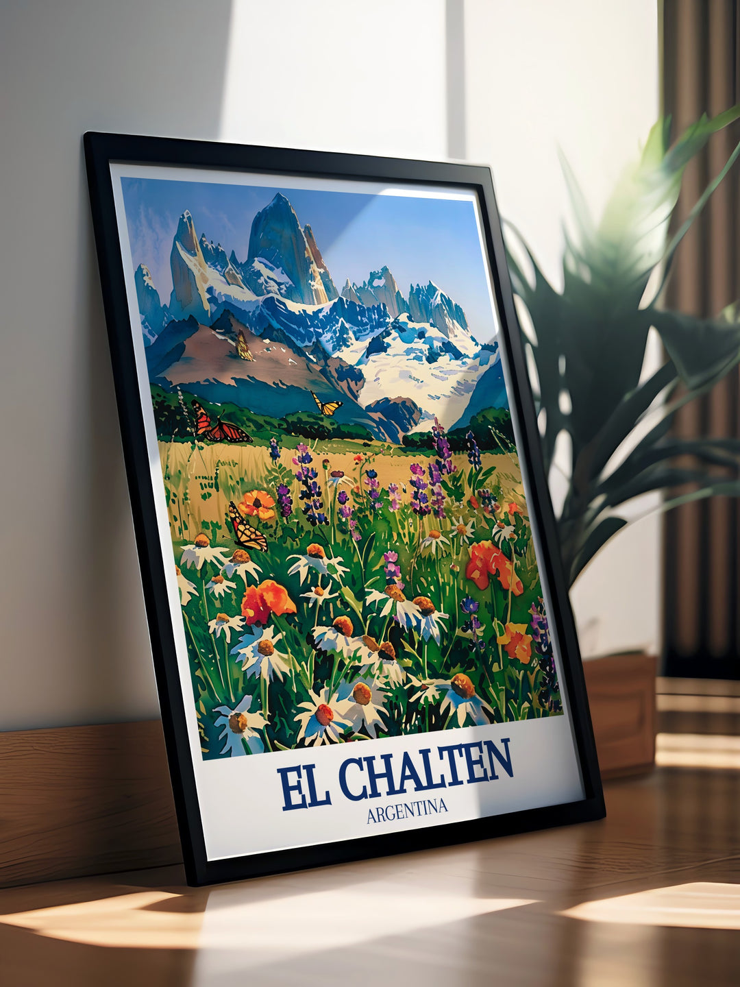 This El Chaltén Canvas Art features a stunning landscape of Patagonia, highlighting the majestic Fitz Roy and Cerro Torre peaks. A great gift for nature lovers and hikers alike.