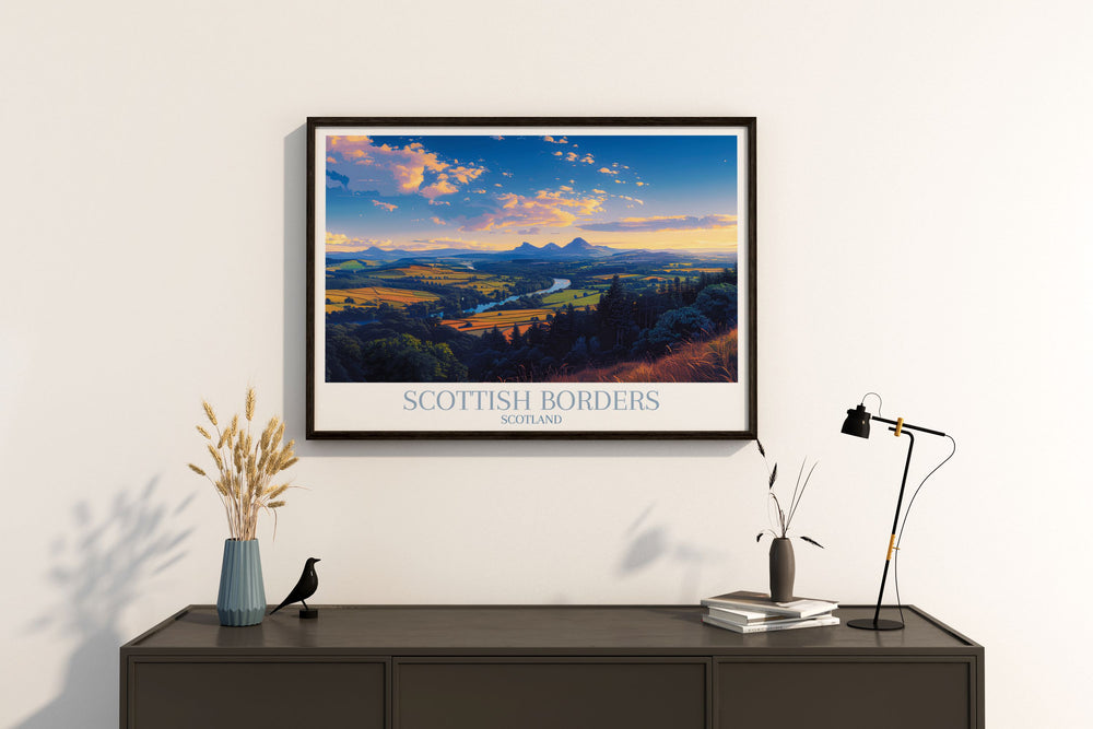 Bring the tranquility of Scotts View into your home with this stunning poster Featuring the iconic landscape of the Scottish Borders this print offers a perfect blend of nature and art ideal for enhancing your wall decor and celebrating the beauty of Scotland