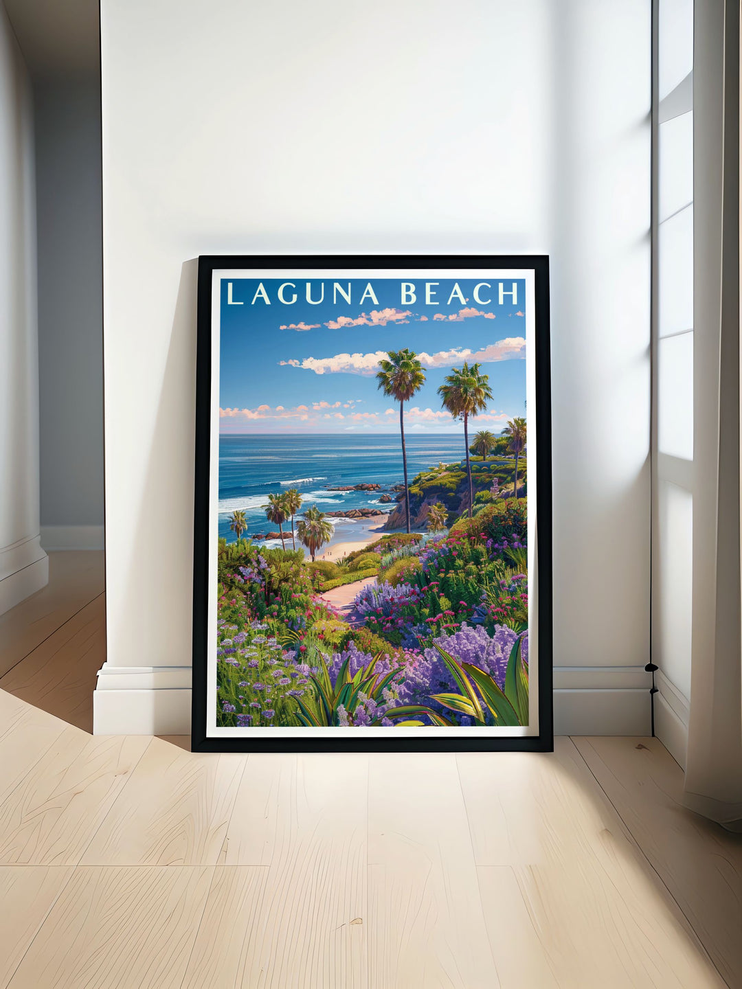 Laguna Beach Print featuring Heisler Park showcases vibrant colors and intricate details perfect for adding a touch of coastal charm to your home decor ideal for living room or bedroom wall art.