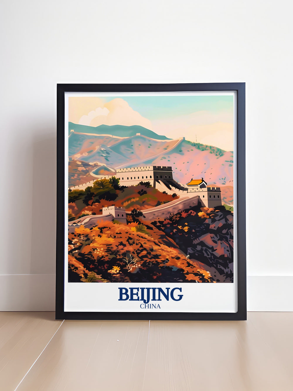 Beijing Art Print featuring the historical and cultural landmarks of Chinas capital, including the Great Wall of China. This detailed artwork captures the essence of Beijings rich heritage, making it an ideal piece for those who appreciate Chinese history and architecture