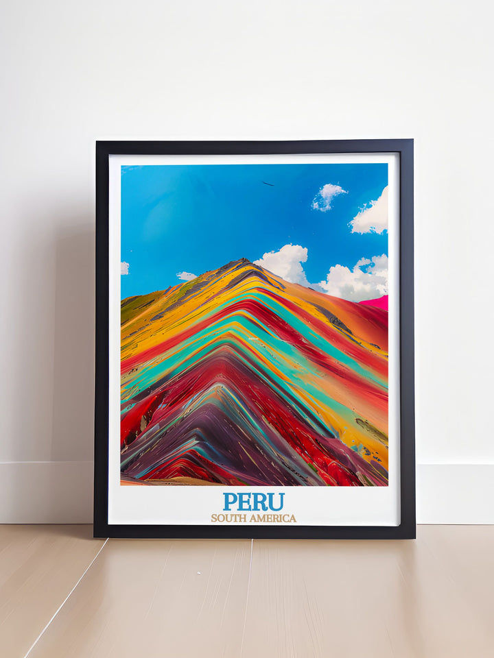 Transform your living room with Rainbow Mountain modern prints and framed prints capturing the breathtaking landscapes of Peru