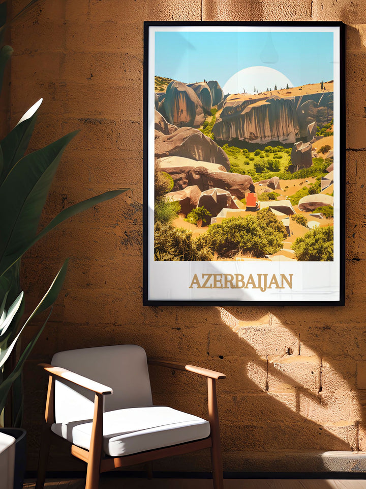 Add a touch of history to your space with Gobustan National Park modern prints showcasing the ancient rock carvings and natural landscapes of Azerbaijan perfect for living rooms offices or as a thoughtful gift for those who appreciate unique art and cultural heritage