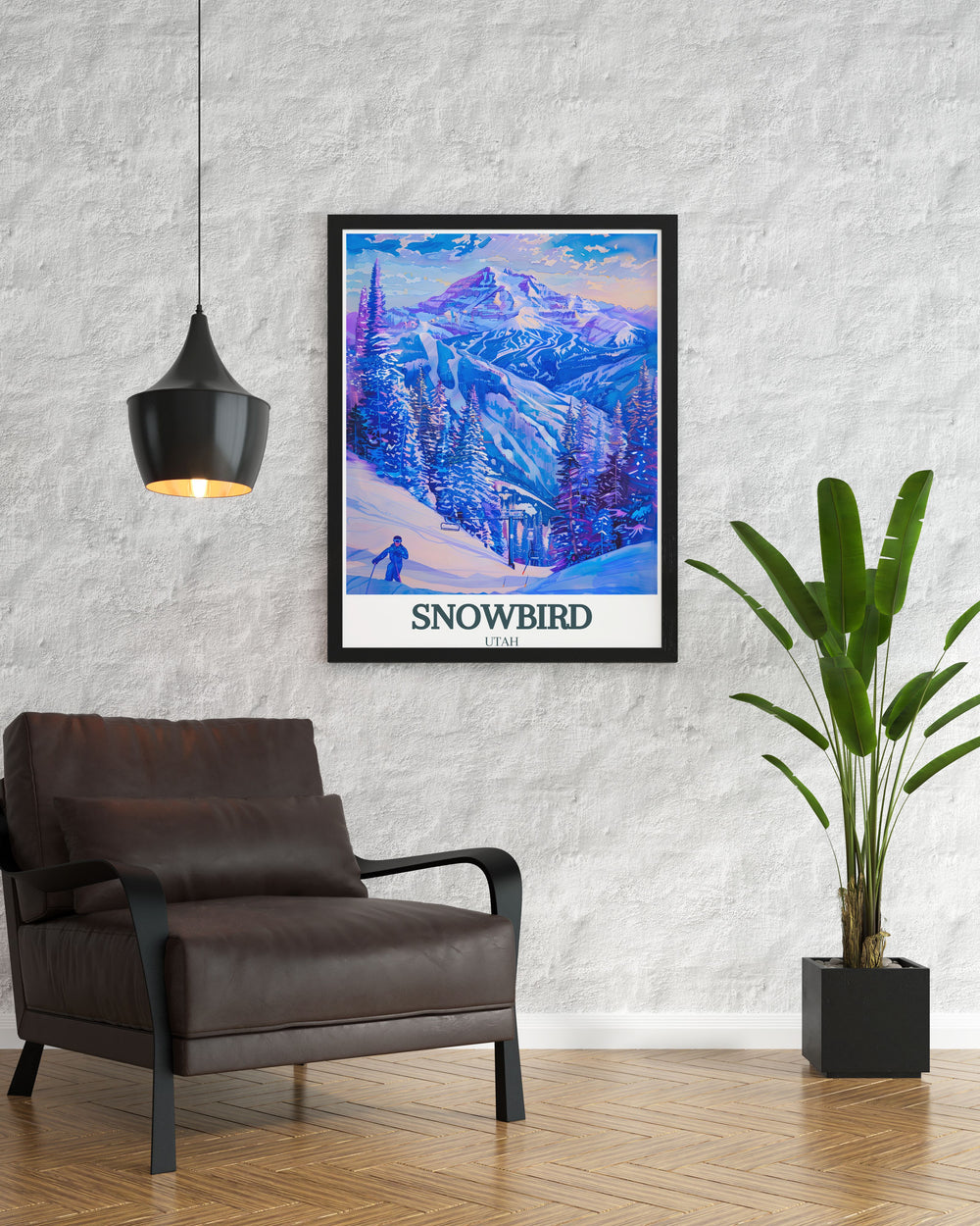 Little Cottonwood Canyon and Mineral Basin framed print showcasing the majestic snow covered scenery of Park City Utah. This artwork presents an elegant depiction of the famous ski resorts blending modern decor with classic beauty.