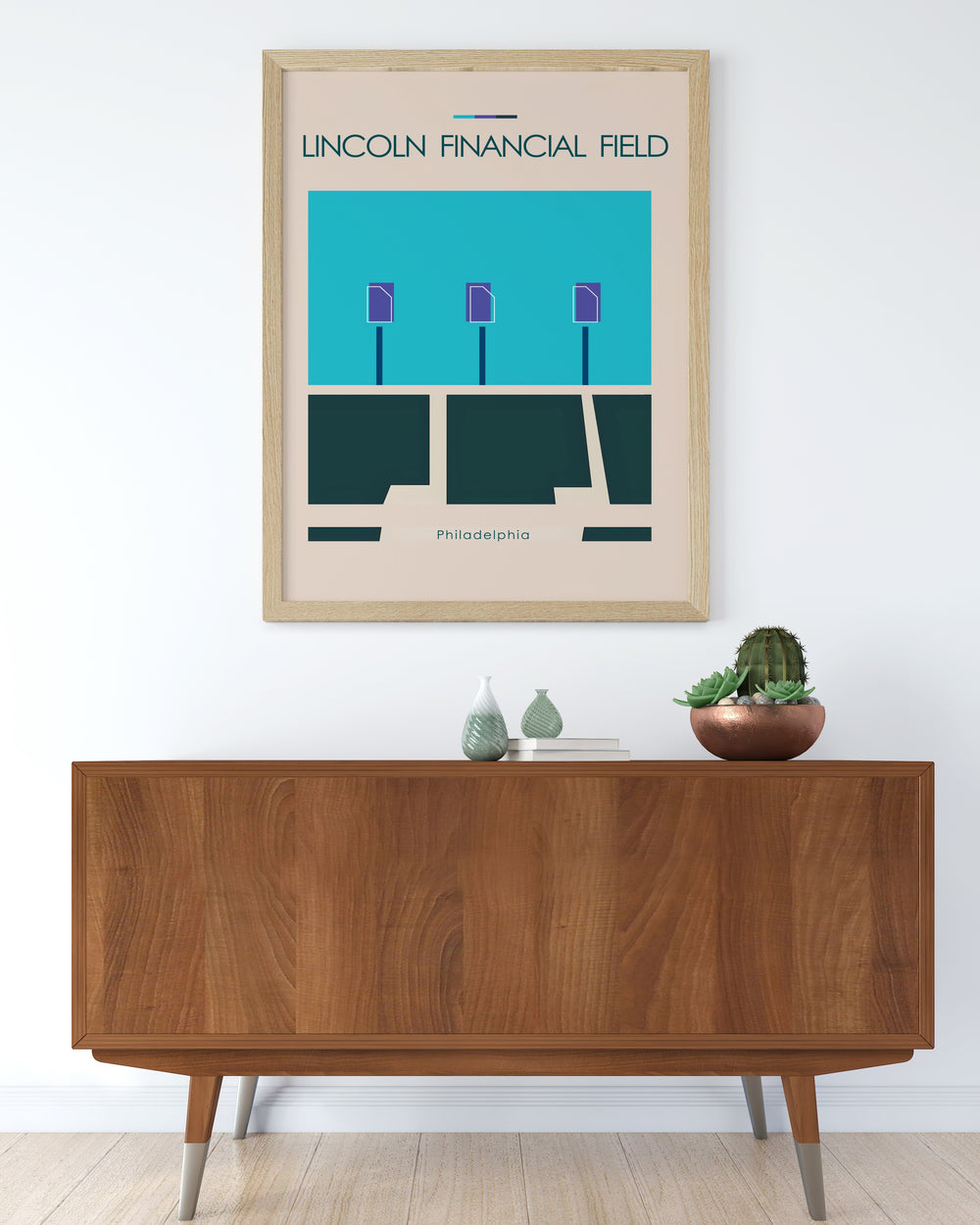 Philadelphia Eagles fan gift featuring Lincoln Financial Field sports art. This sleek and minimalist football poster is perfect for sports themed bedrooms or offices and adds a dynamic touch to any home decor.