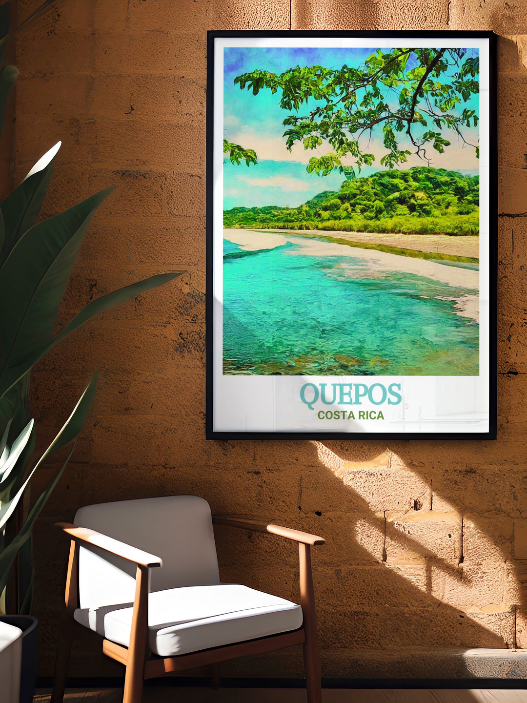 Playa Espadilla, located near the town of Quepos in Costa Rica, is beautifully captured in this print. Known for its tranquil waters and scenic views, Playa Espadilla is a beloved destination for beach lovers. This artwork is ideal for adding a touch of Costa Ricas coastal charm to your home.