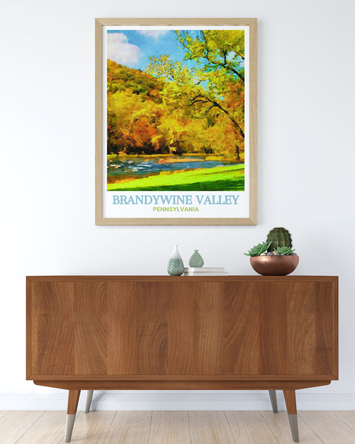 This poster features the rolling hills of Brandywine Valley and the peaceful creekside trails of Brandywine Creek State Park, bringing a piece of Pennsylvanias natural charm into your home, perfect for those who appreciate nature inspired decor.