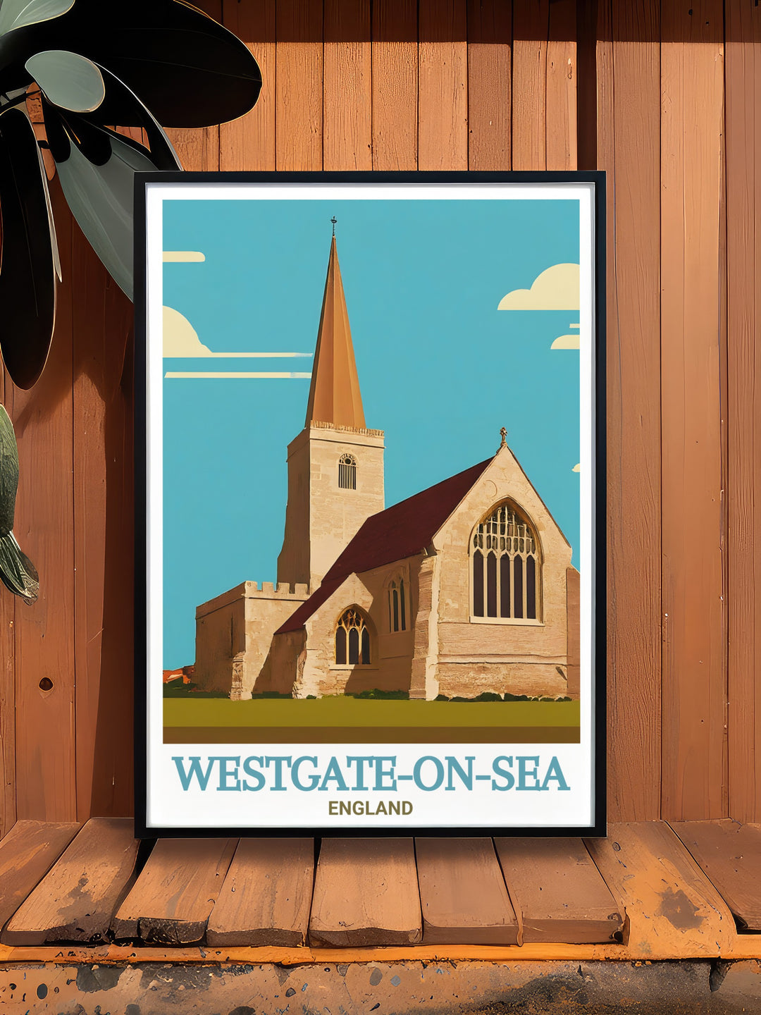 With its timeless design, this Westgate on Sea travel print showcases the iconic St. Saviours Church and the peaceful Kent coast. Perfect for framing, the artwork brings a sense of serenity and history to any living space.