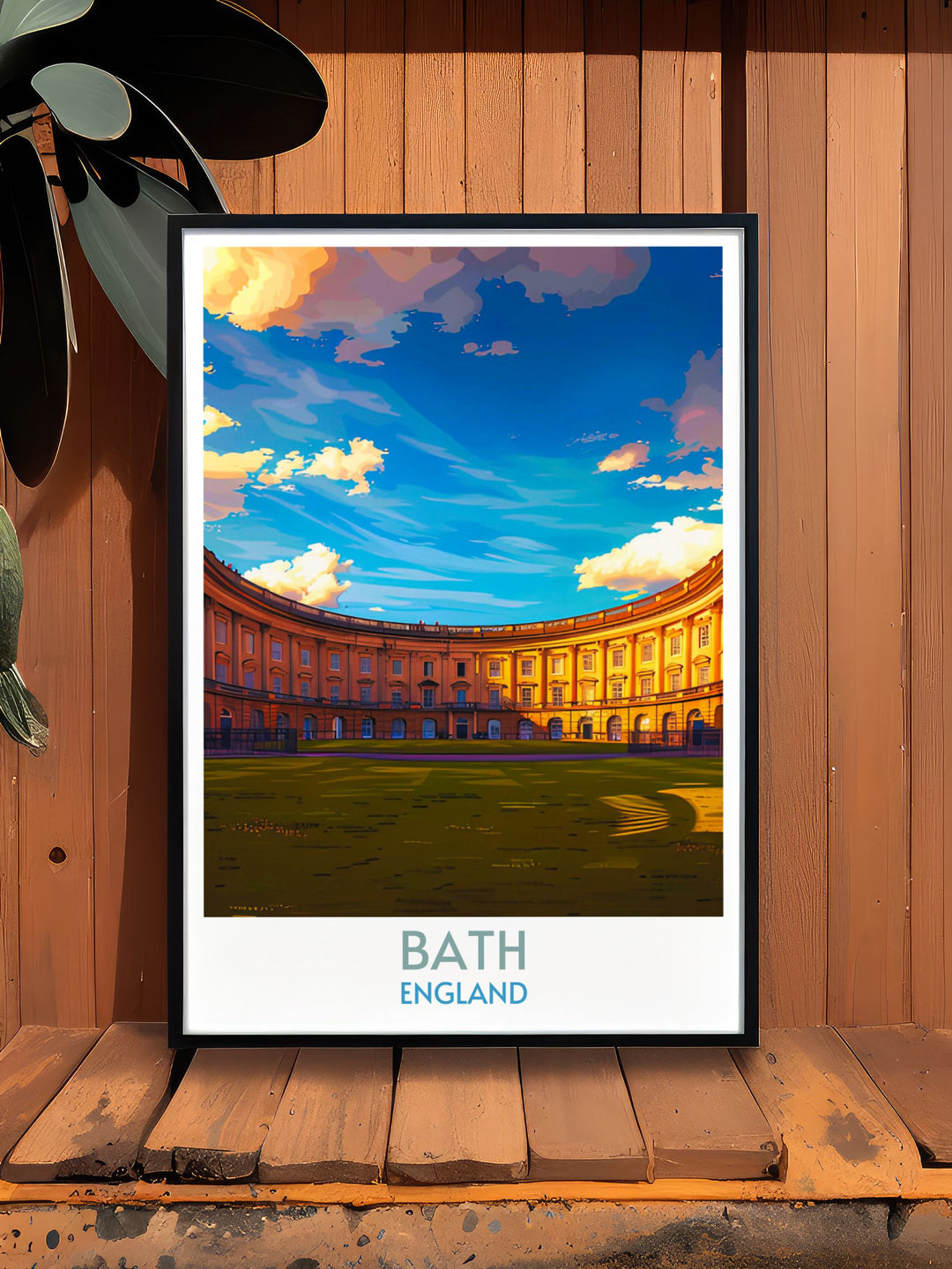 Vibrant print of Royal Crescent, Bath, capturing the grandeur of English landmarks, great for enhancing any rooms decor.