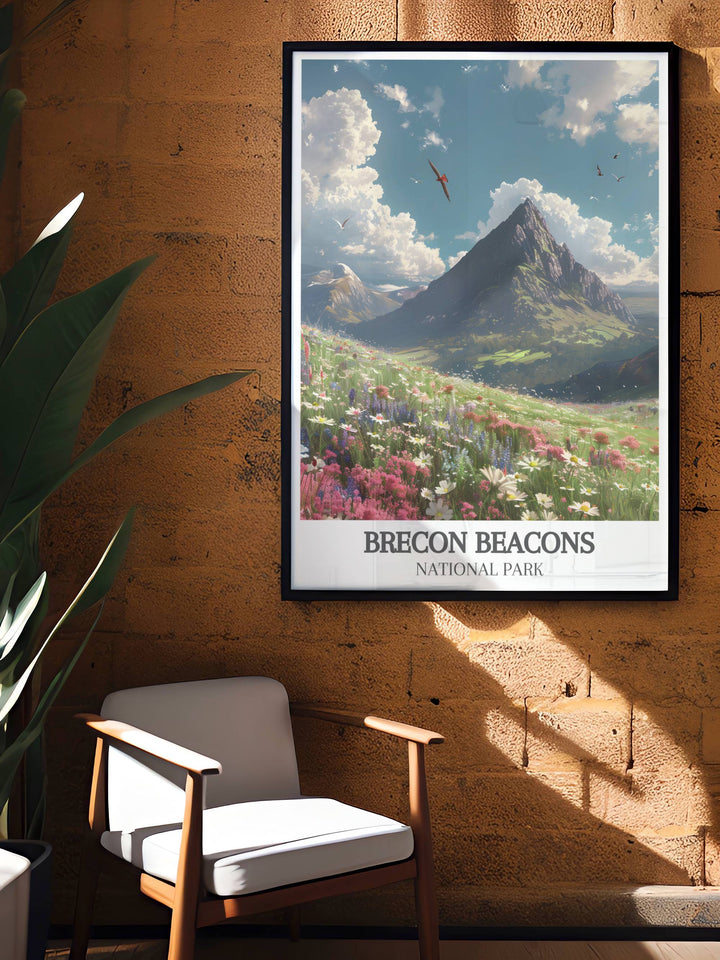 Pen y Fan Framed Prints offer a stylish and elegant home decor option. This vintage travel print of Brecon Beacons Wales adds charm and sophistication to any room ensuring a timeless piece of wall art that impresses and inspires.