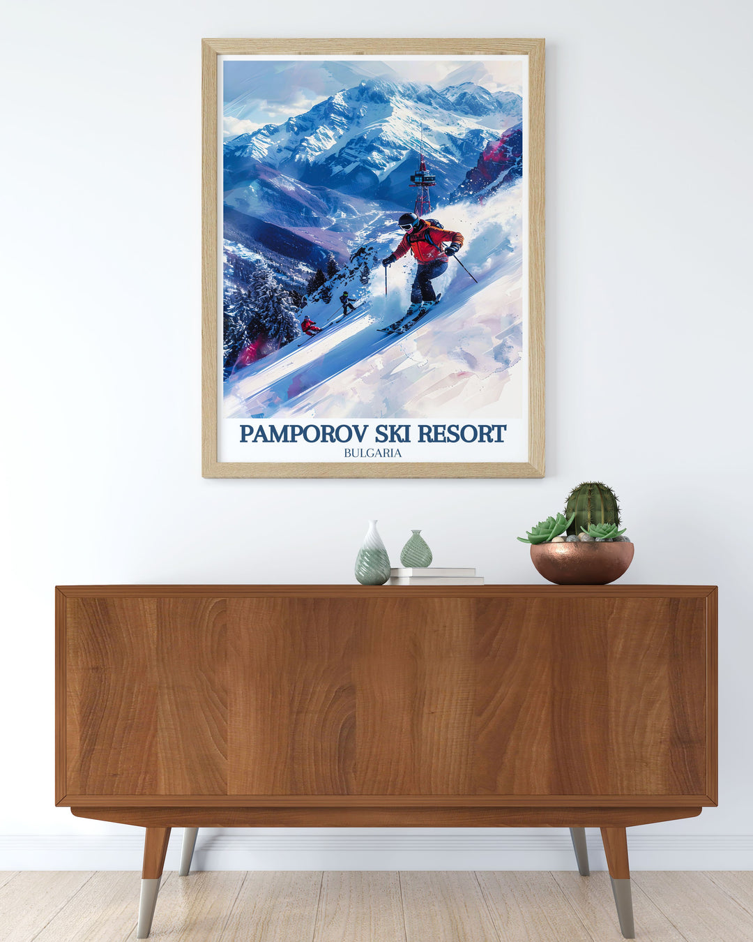 Snezhanka Tower Rhodope Mountains modern art showcasing the picturesque slopes of Borovets perfect for elevating your home decor and celebrating the excitement of ski travel with elegant and vibrant prints