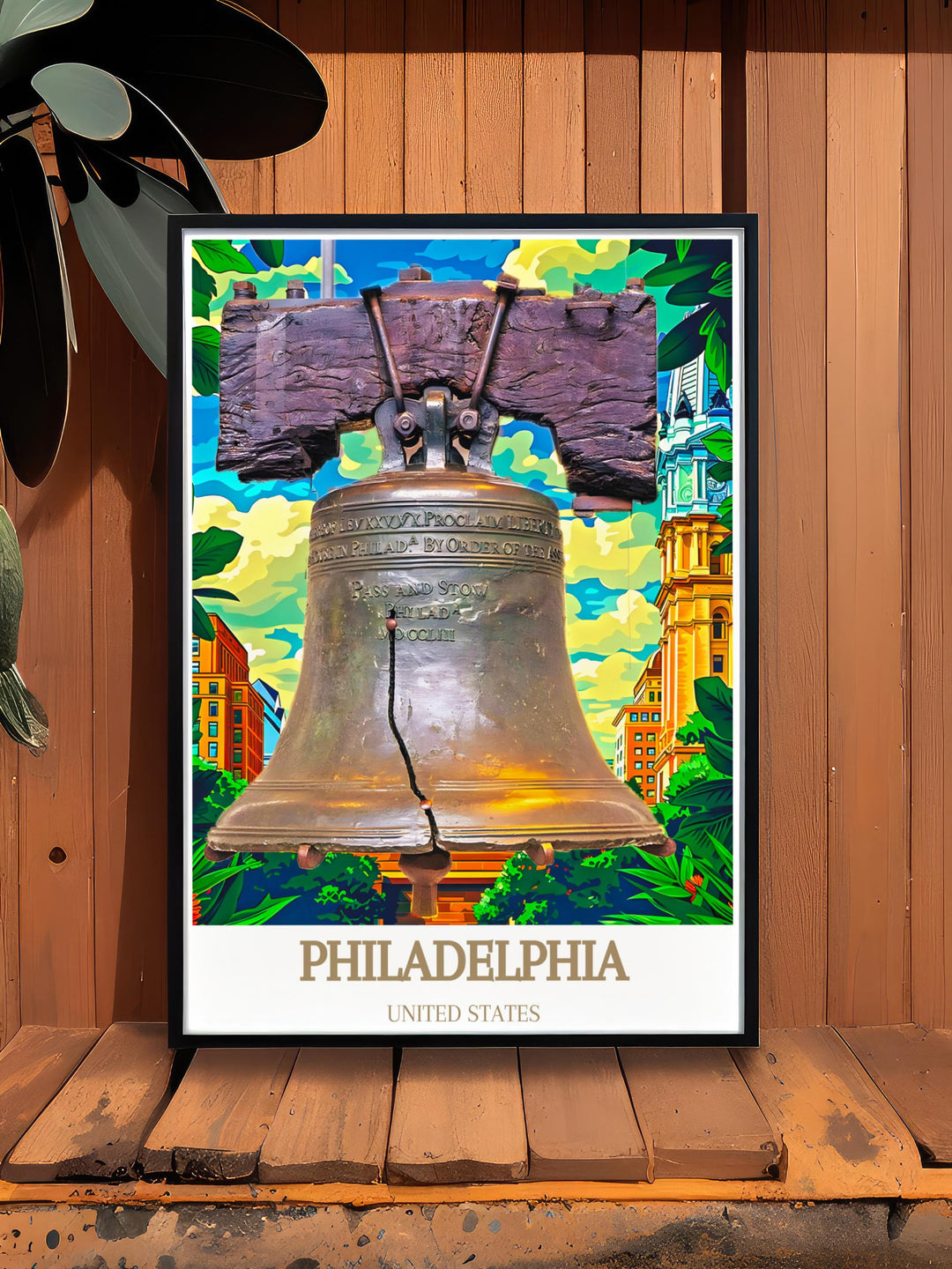 Beautiful Philadelphia poster with Liberty Bell artwork ideal for adding a touch of historic elegance to any room