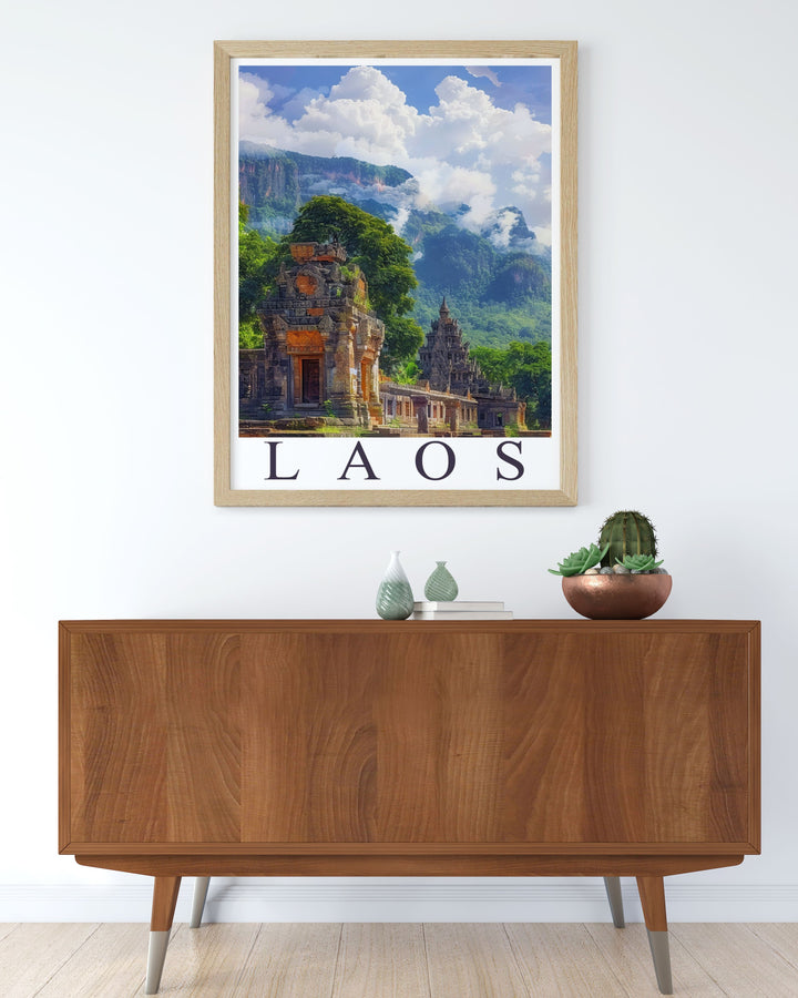 Add a touch of Mediterranean elegance to your living space with this Agios Nikolaos travel poster and Vat Phou artwork perfect for wall decor and art collectibles these prints capture the charm of Greek islands and ancient history