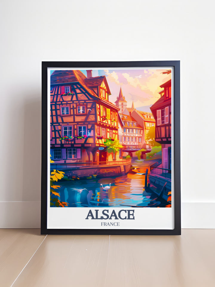 Alsace Poster featuring Petite France and Petite France quarter offers a timeless look for any living space. The detailed artwork makes it an ideal choice for those looking to add a touch of French elegance to their home decor or as a perfect travel gift.