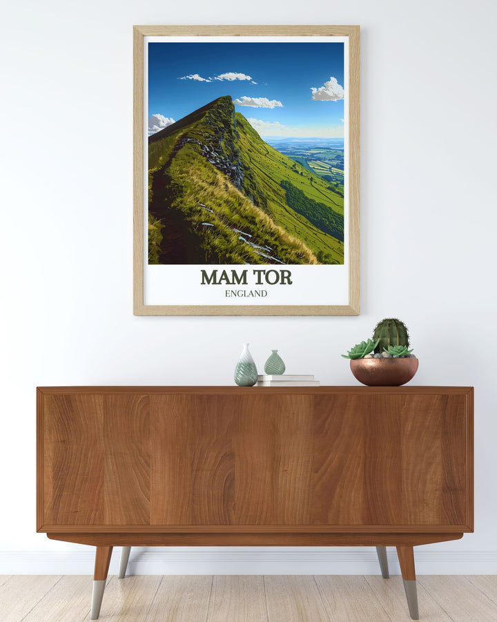 Mam Tor summit poster including the Great Ridge and Derbyshire landscape perfect for adding elegance to home living spaces or as a memorable hiking trail gift for those who love the outdoors