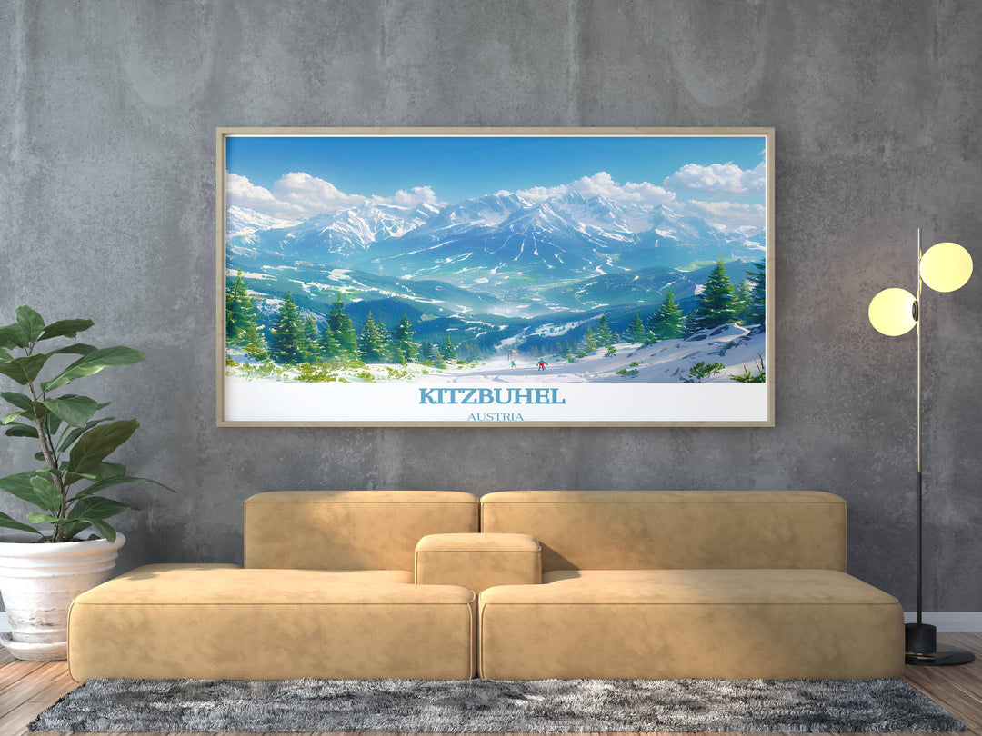 Hahnenkamn Modern Prints showcasing the excitement of Kitzbuhel Ski Resort and the charm of Innsbruck Austria perfect for elegant home decor and lovers of winter sports and adventure