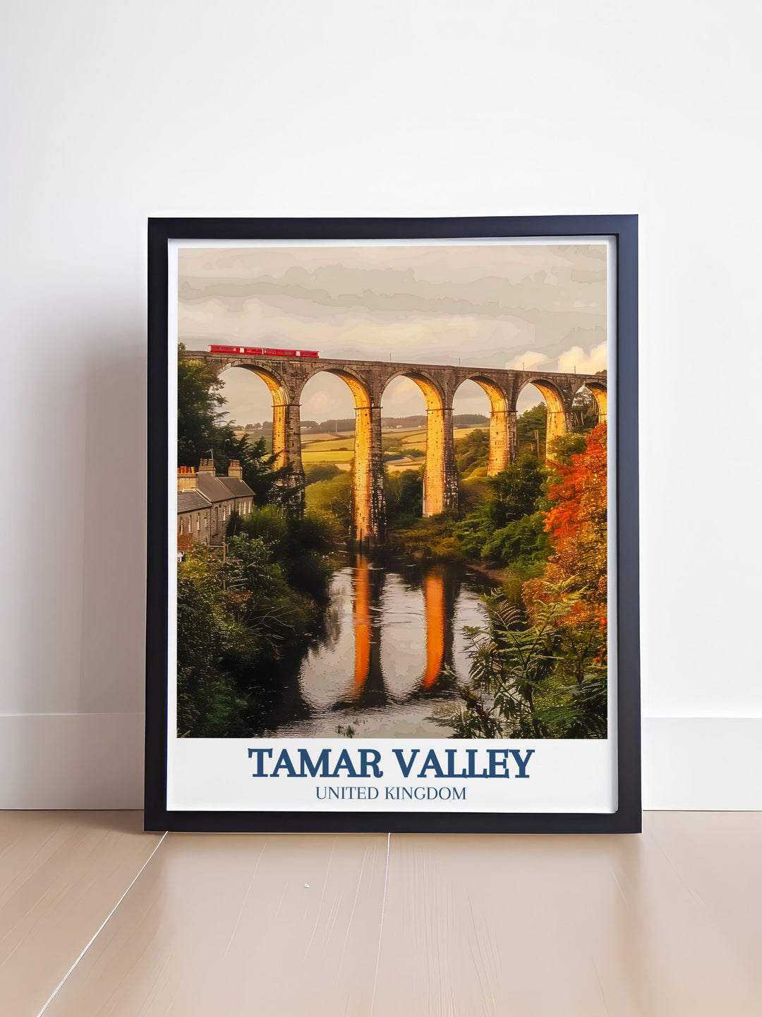 Add a touch of sophistication to your home with the Calstock Viaduct and Morwell Rocks modern art. This West Country poster showcases the stunning landscapes of Cornwall and Devon, making it a perfect wall decor piece for any room.