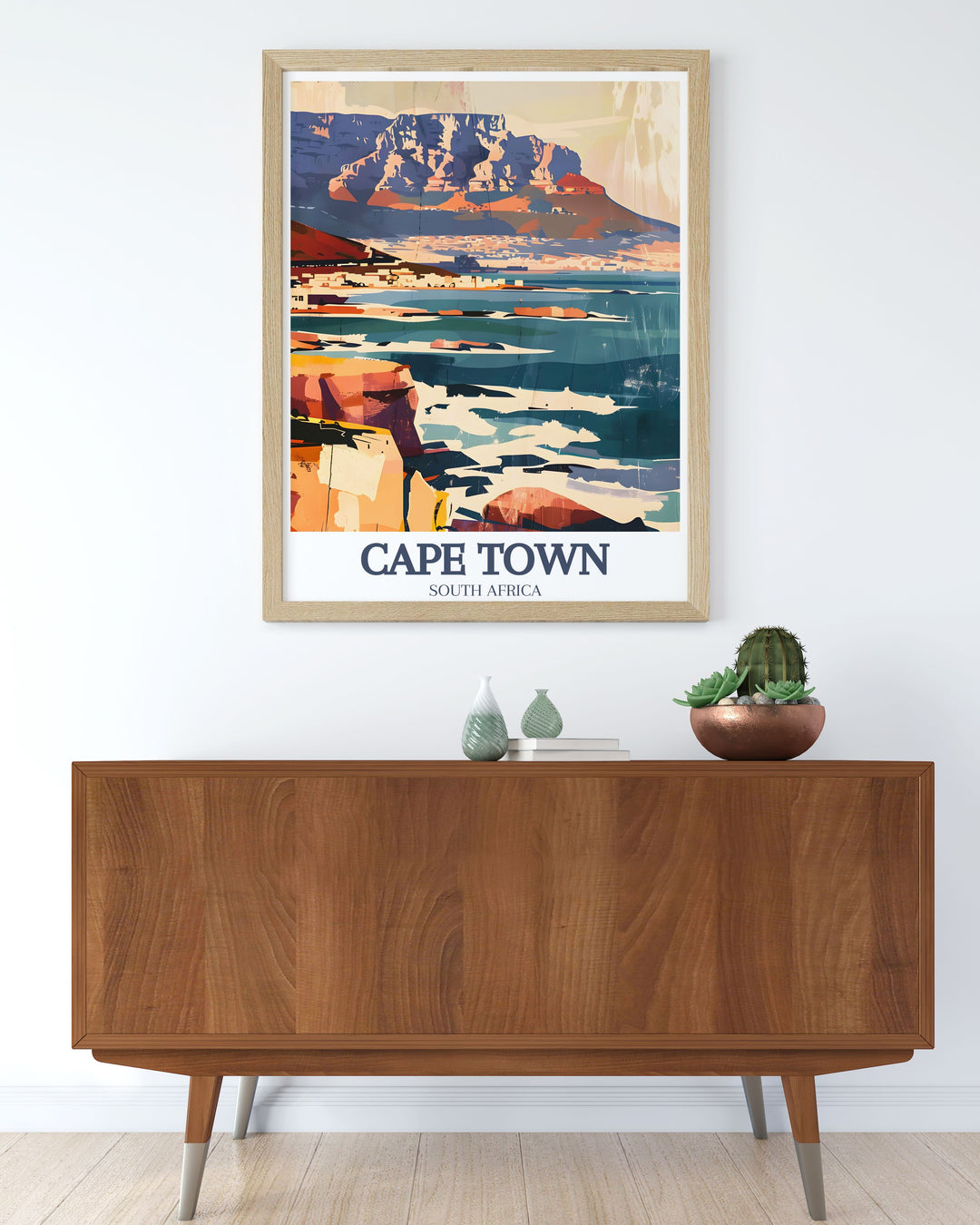 Table Mountain and Cape of Good Hope are featured in this exquisite South Africa poster. A perfect gift for travel enthusiasts, this Cape Town print brings the beauty of South Africa into any space, creating a stunning visual impact.