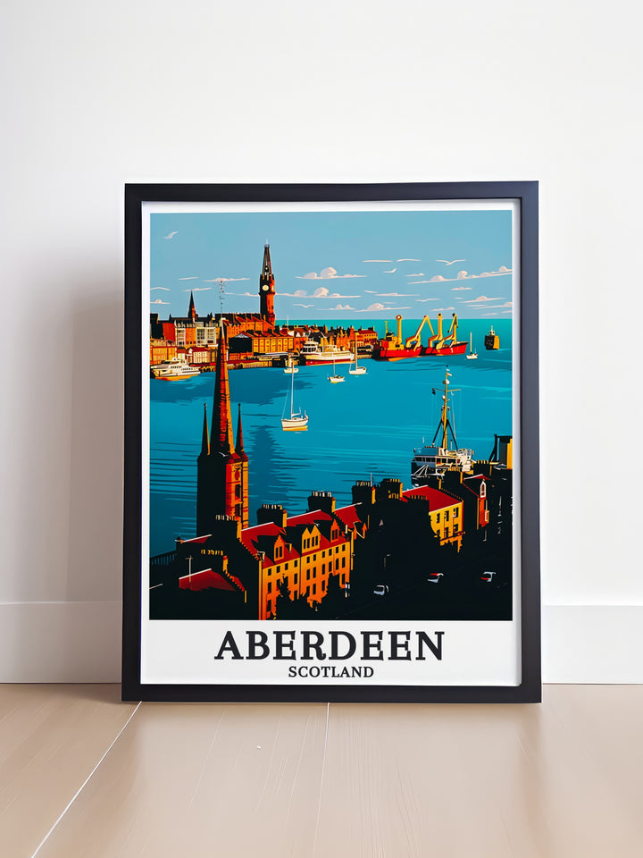 Aberdeen Harbour Wall Decor print, highlighting the historic Aberdeen Harbour with its vibrant energy and rich maritime heritage. This custom print blends history with modern design, making it a unique addition to your home decor