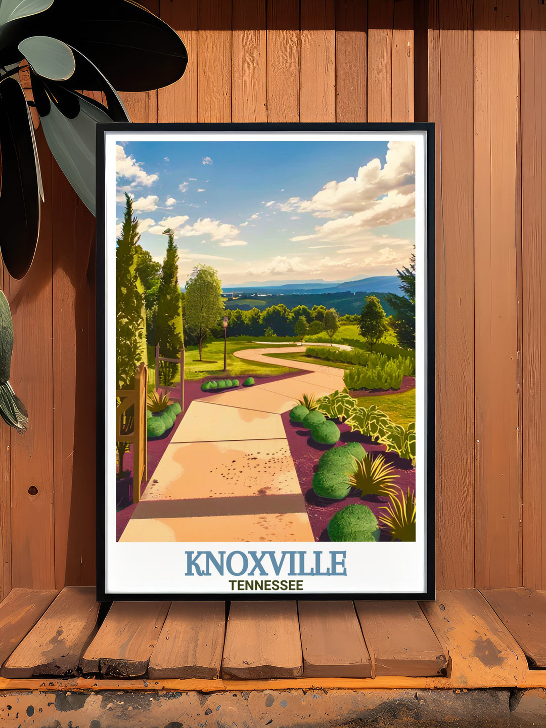 Knoxville Botanical Garden travel poster, capturing the lush landscapes and vibrant flowers that define this Tennessee oasis. The perfect artwork for those who love nature and want to incorporate Knoxvilles green spaces into their home or office.