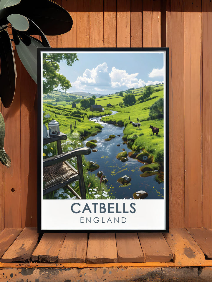 Cumbria print featuring Catbells Summit and Newlands Valley with vibrant colors and intricate details a perfect way to enhance your living space and remind you of the beauty of the Lake District every day