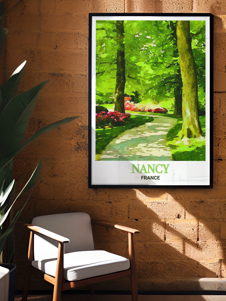 France poster highlighting the natural beauty of Parc de la Pépinière in Nancy, perfect as a travel gift or as part of your French art collection.